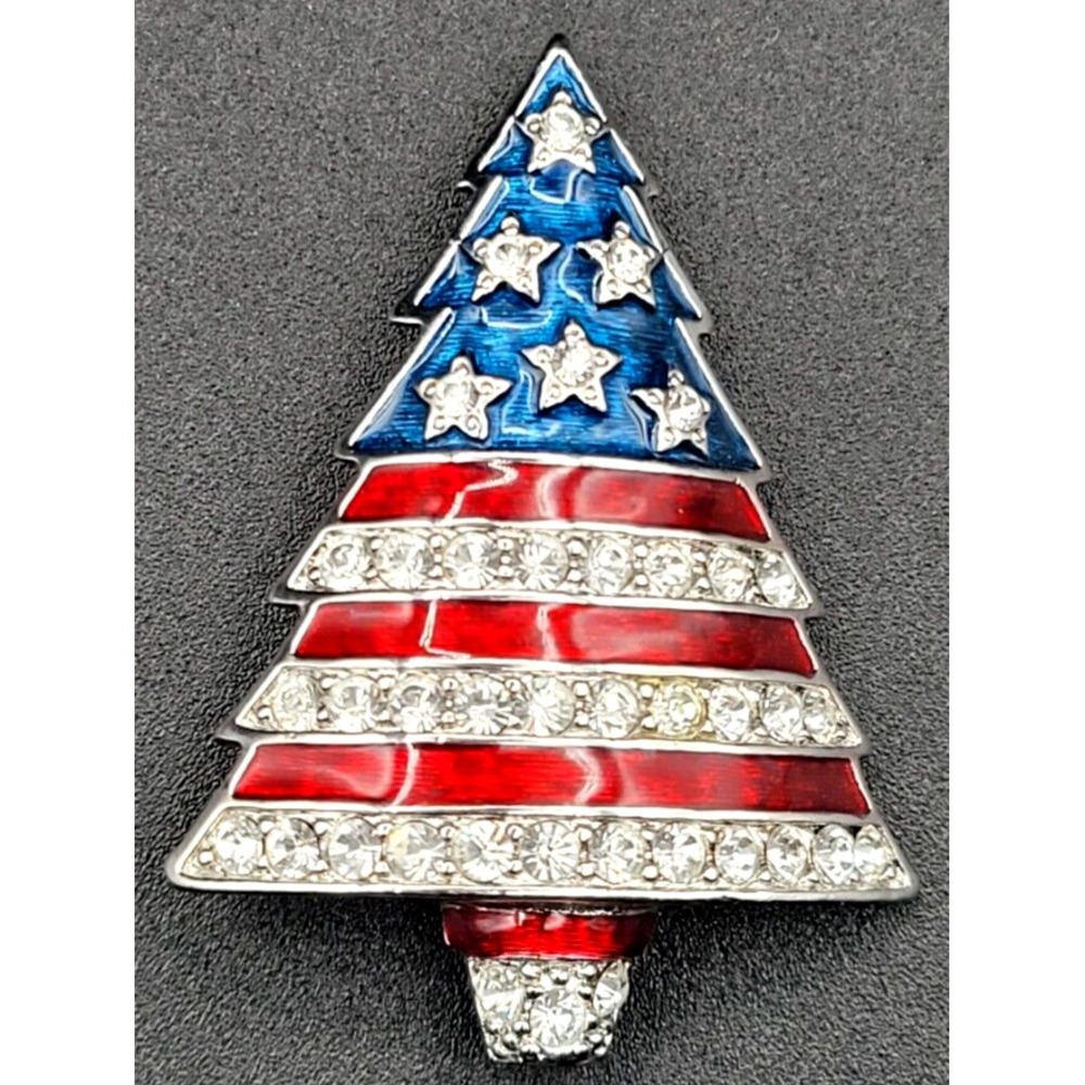 CHRISTOPHER‎ RADKO LIBERTY TREE AMERICAN FLAG BROOCH PIN RHINESTONE SIGNED